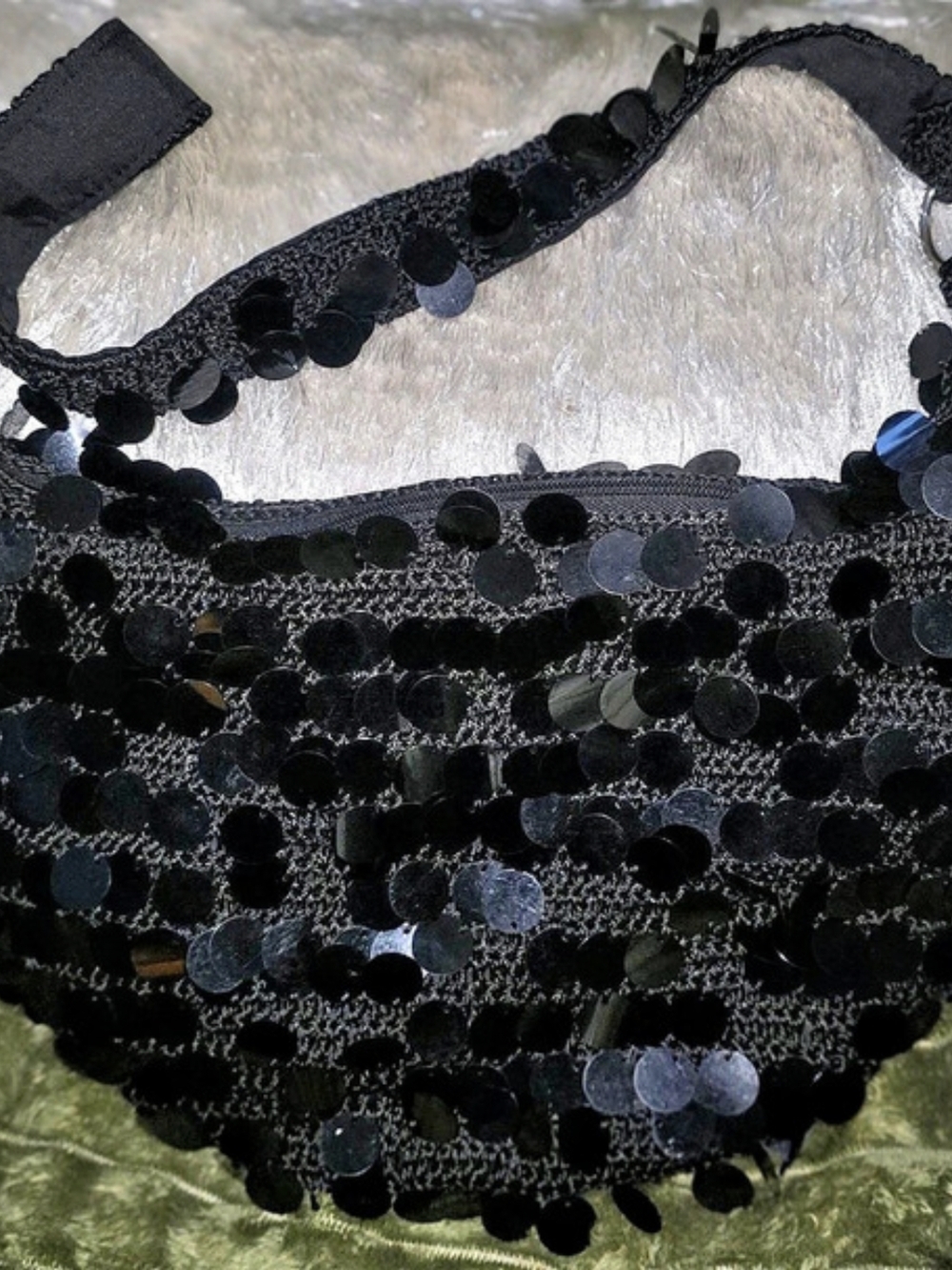 Black Sequin Shoulder Bag New Y2K Grannycore